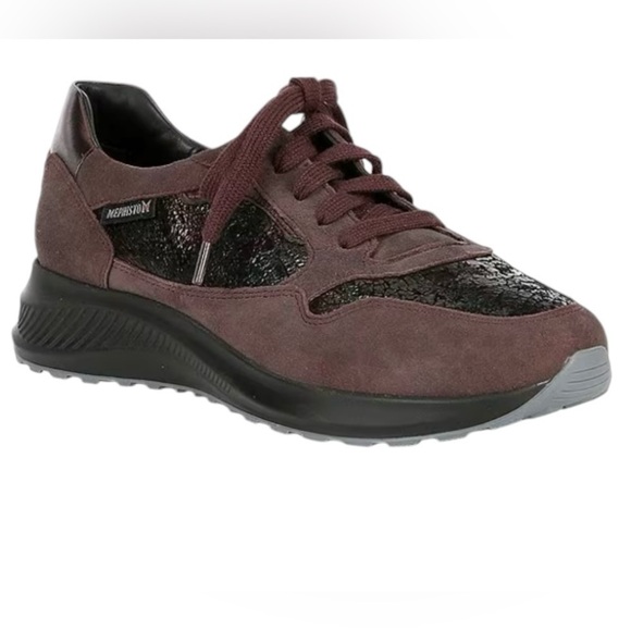 MEPHISTO Karin Nubuck and Metallic Leather Retro Sneakers Plum Size 11 NEW - Picture 1 of 11